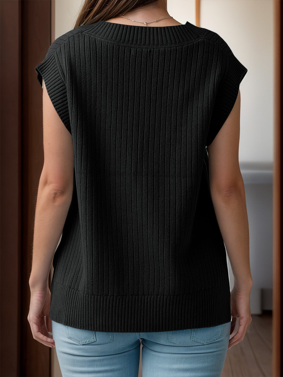 V-Neck Cap Sleeve Knit Vest