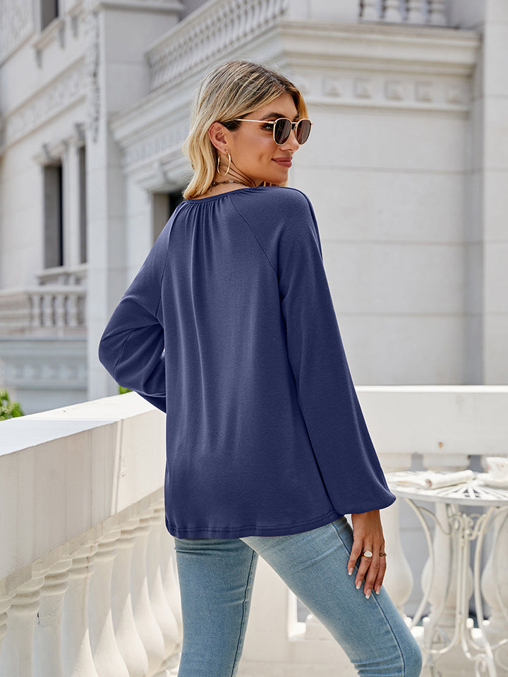 V-Neck Long Sleeve Blouse