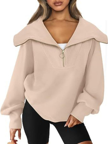 Half-Zip Lantern Sleeve Top