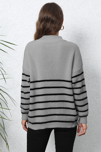 Mock Neck Long Sleeve Zip-Up Sweater