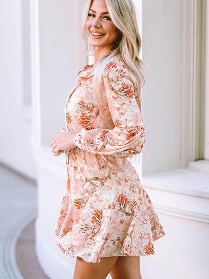 Printed Button-Up Long Sleeve Dress