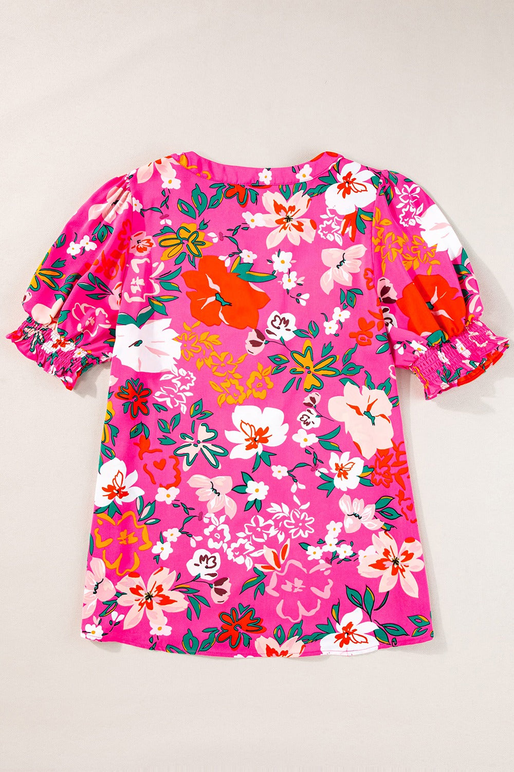 Printed Notched Short Sleeve Blouse