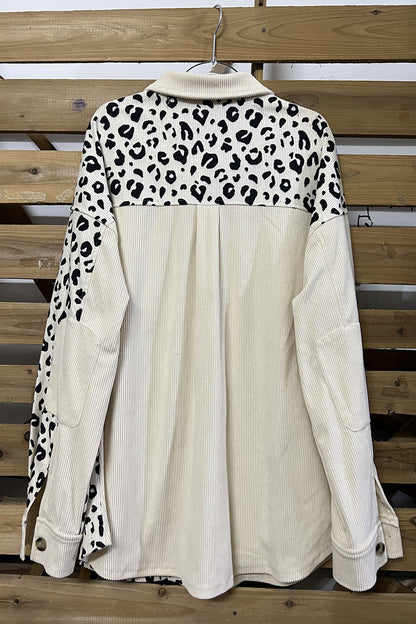 Leopard Button Up Dropped Shoulder Jacket