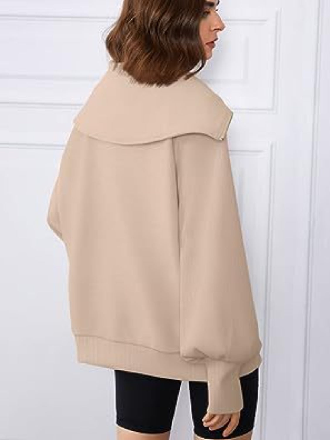 Half-Zip Lantern Sleeve Top