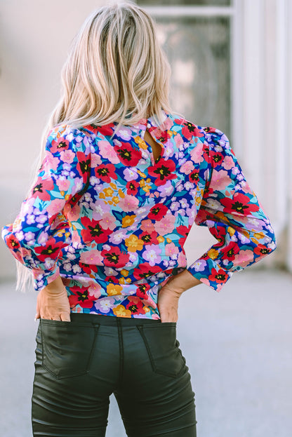 Printed Round Neck Long Sleeve Blouse