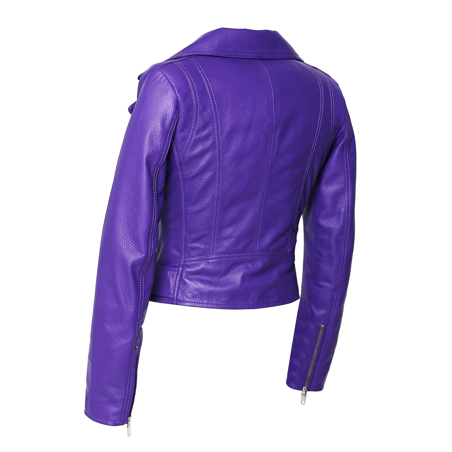 Womens Moto Nappa in Deerskin Emboss Print Purple Leather Jacket