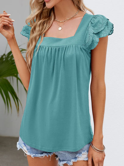 Ruffled Square Neck Cap Sleeve Blouse