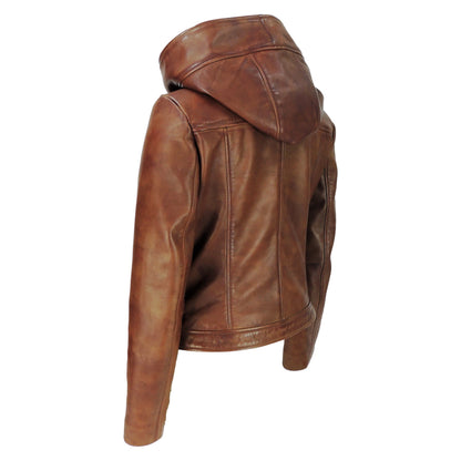 Sasha High Fashion Womens Hooded Leather Jacket