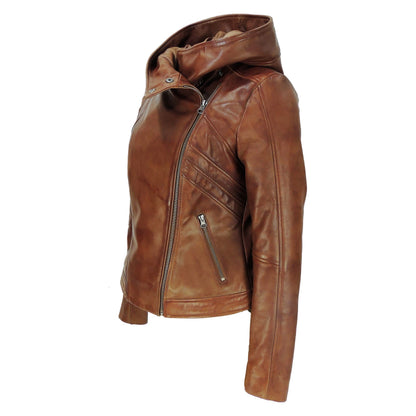 Sasha High Fashion Womens Hooded Leather Jacket