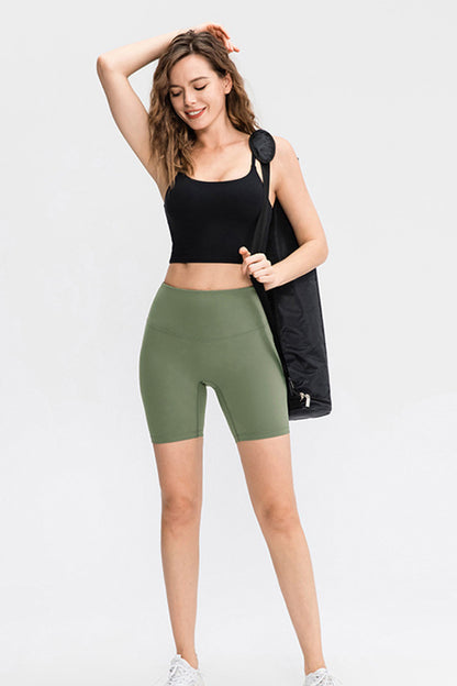 Elastic Waistband Exposed Seam Biker Shorts