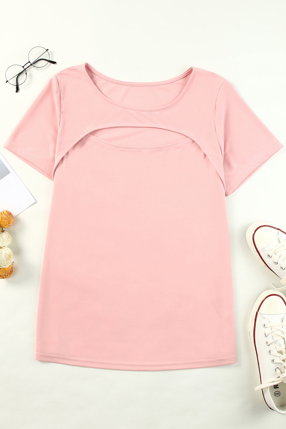 Plus Size Cutout Round Neck Short Sleeve Tee