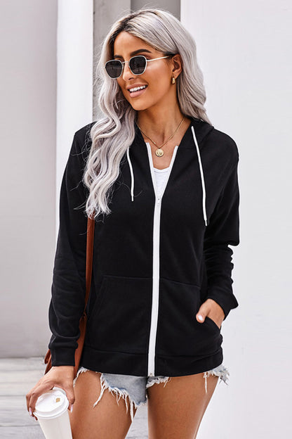 Solid Pocket Zipper Hoodie