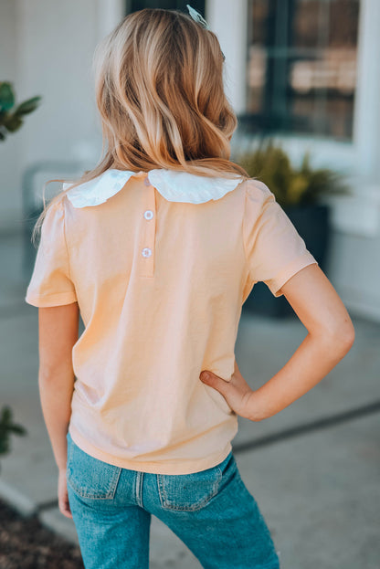 Girls Contrast Peter Pan Collar Short Sleeve Top