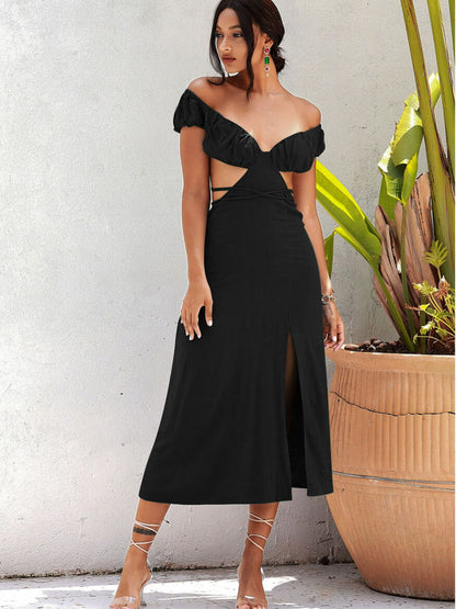 Cutout Deep V Split Midi Dress