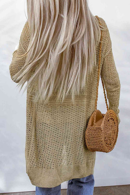 Double Take Openwork Dropped Shoulder Open Front Cardigan