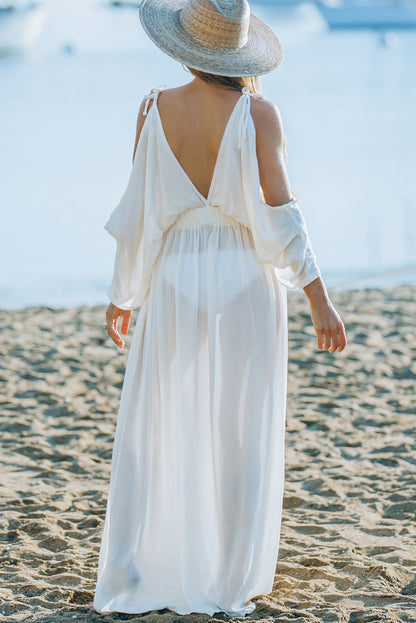 Cold-Shoulder Split Surplice Maxi Dress