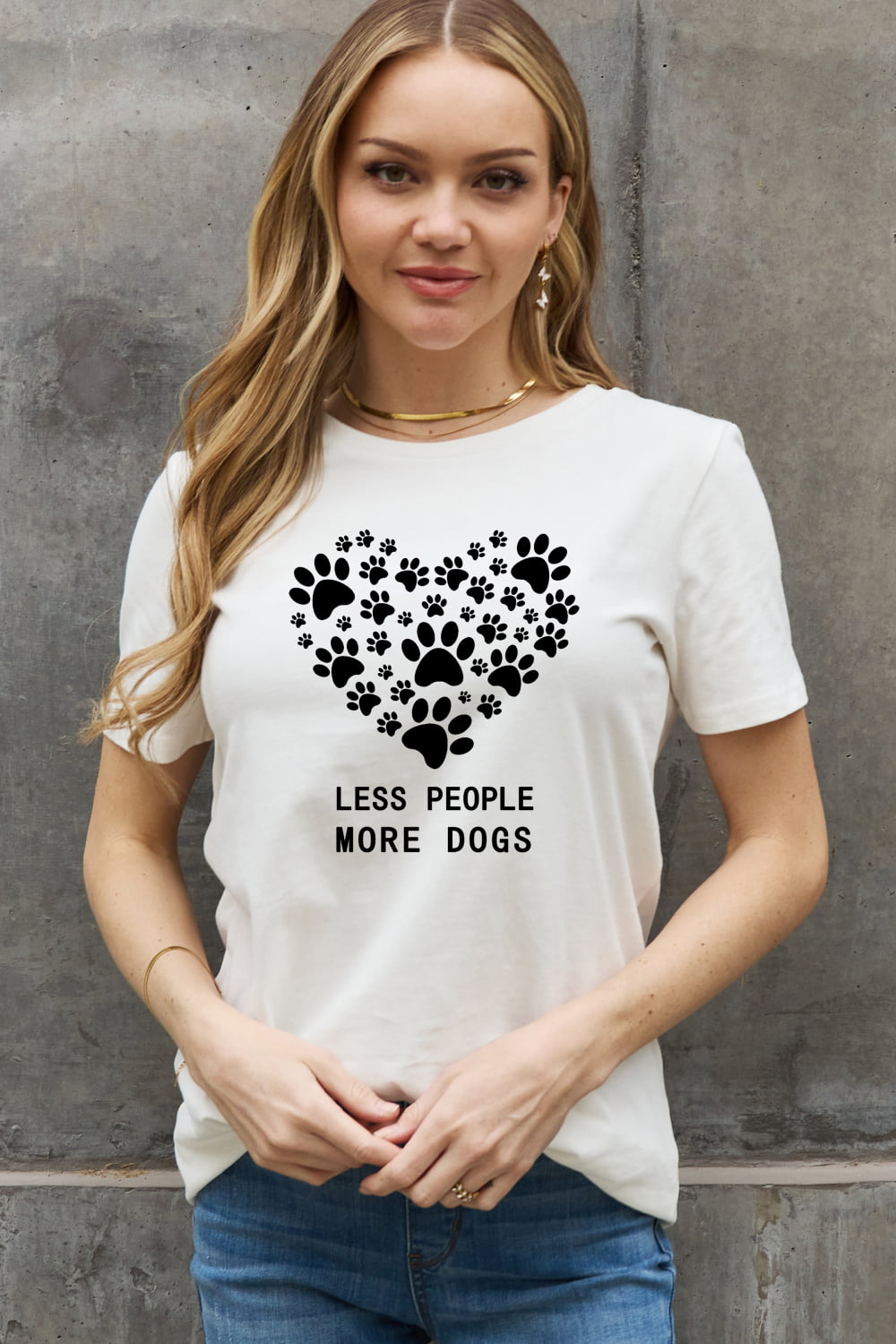 Simply Love Full Size LESS PEOPLE MORE DOGS Heart Graphic Cotton Tee