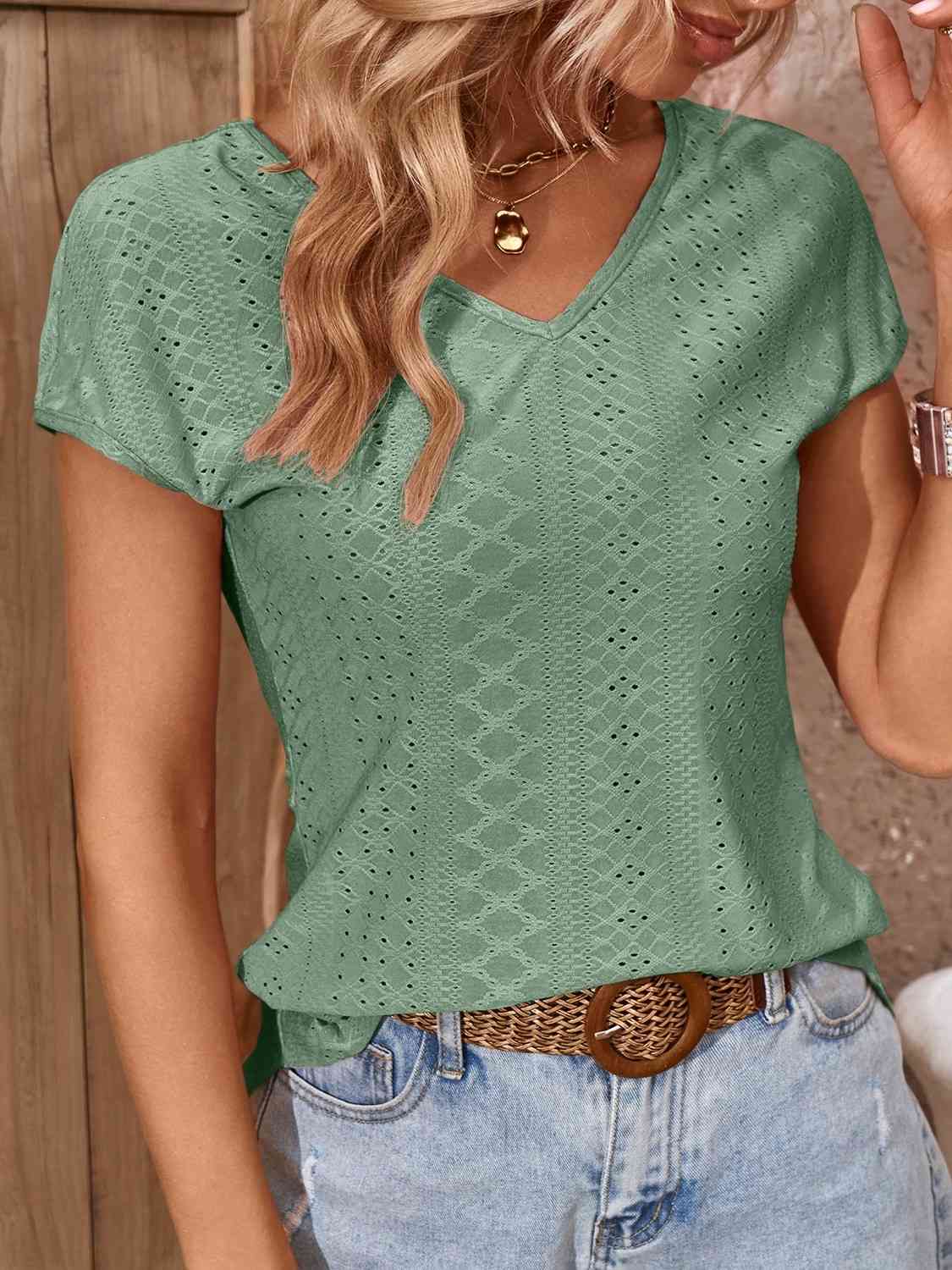 Twisted Open Back Eyelet Top