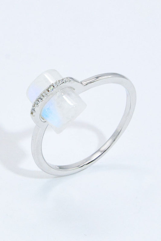 Natural Moonstone Platinum-Plated Ring