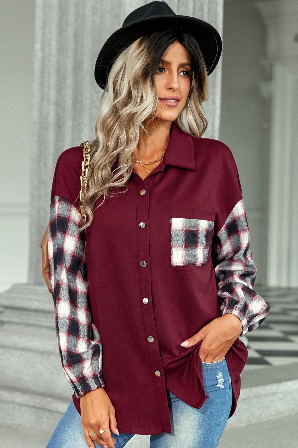 Plaid Dropped Shoulder Shirt with Breast Pocket