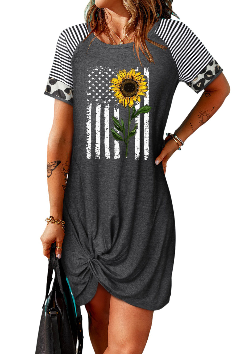 Sunflower Graphic Mixed Print Twisted Dress