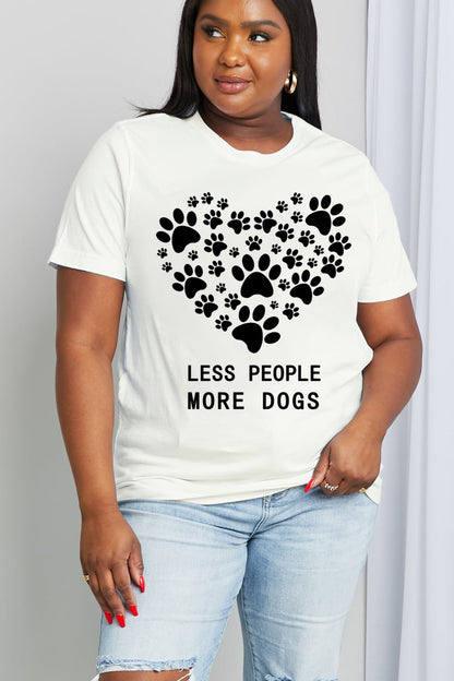 Simply Love Full Size LESS PEOPLE MORE DOGS Heart Graphic Cotton Tee