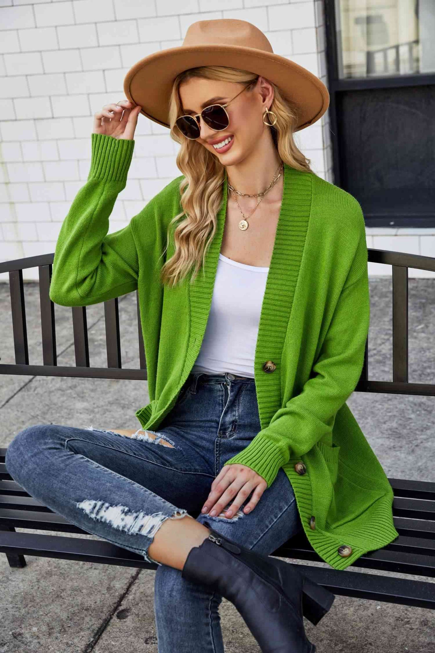 Double Take Ribbed Trim Dropped Shoulder Pocketed Cardigan