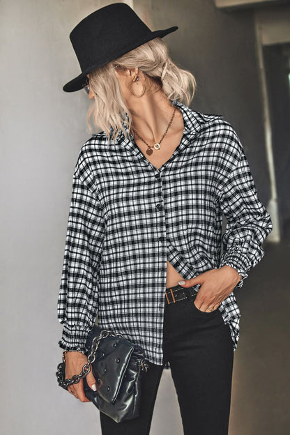 Plaid Button Front Dropped Shoulder Shirt