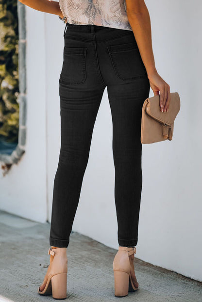 Button Fly Skinny Jeans with Pockets