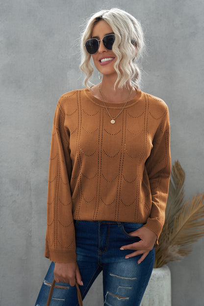 Openwork Flare Sleeve Pullover Sweater