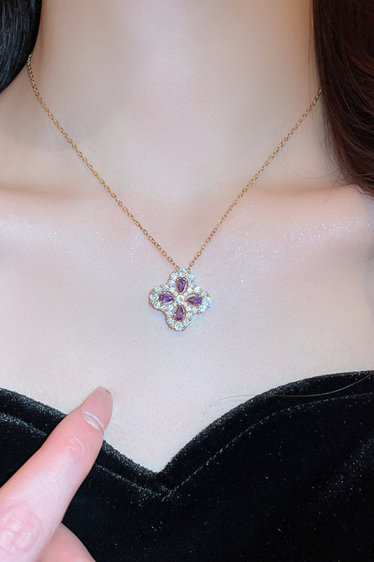 Zircon Flower-Shaped Pendant Necklace