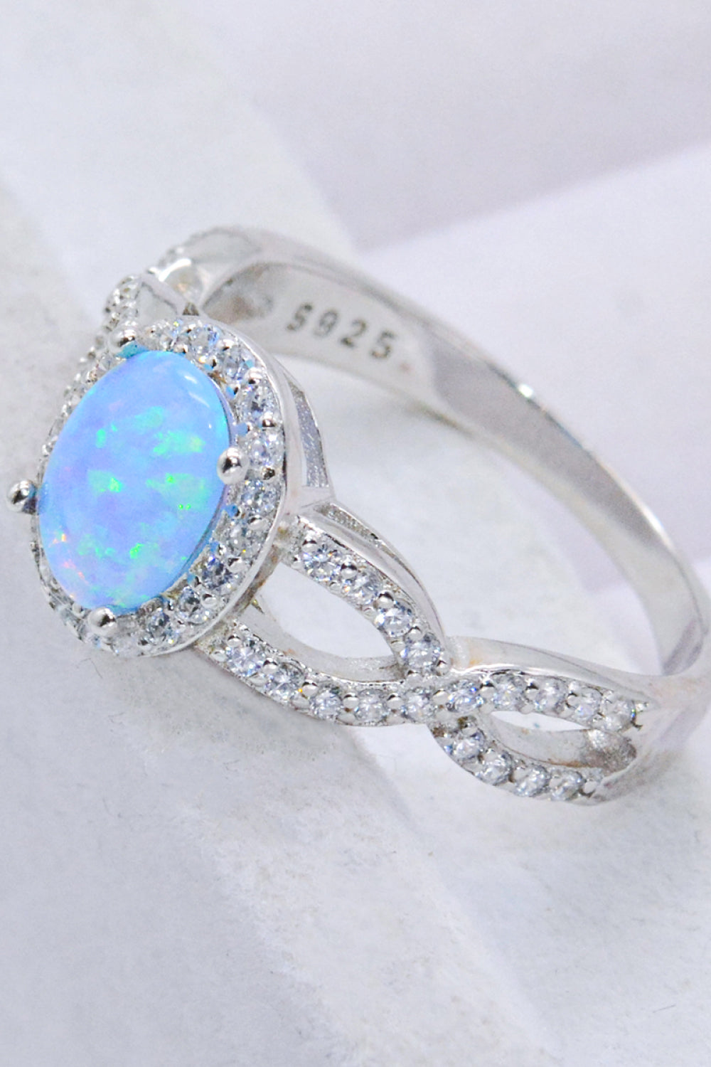 925 Sterling Silver Opal Halo Ring