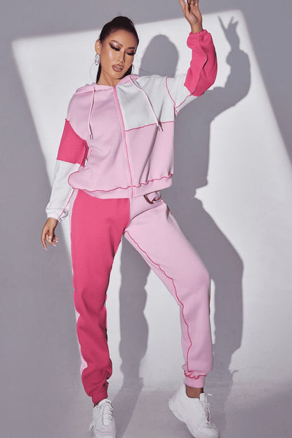 Exposed Seams Color Block Hoodie and Pants Set