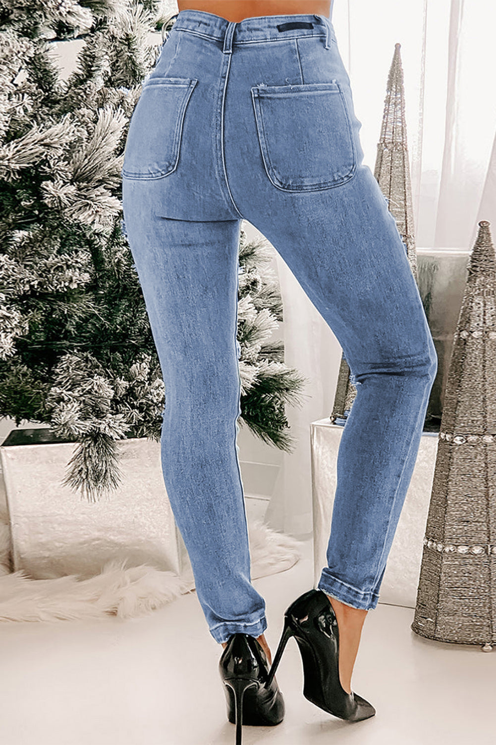 Button Fly Center Seam High Rise Jeans