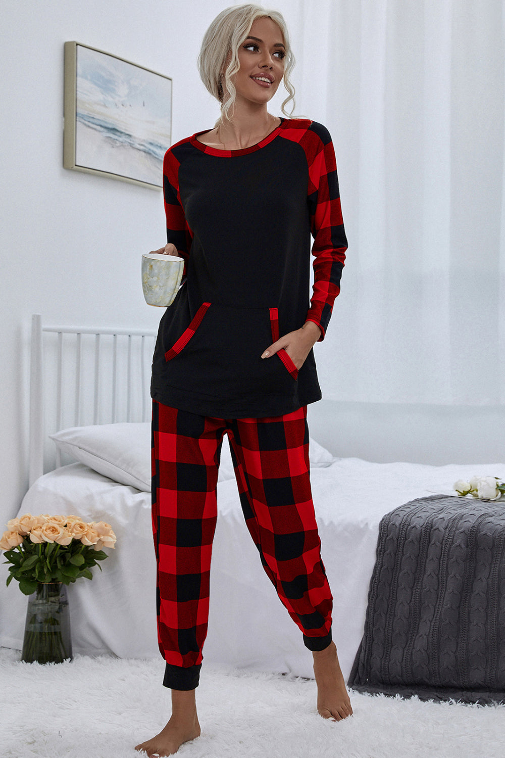 Buffalo Plaid Long Sleeve Loungewear Set