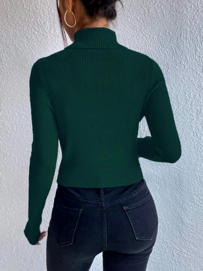 Cutout Turtleneck Rib-Knit Top