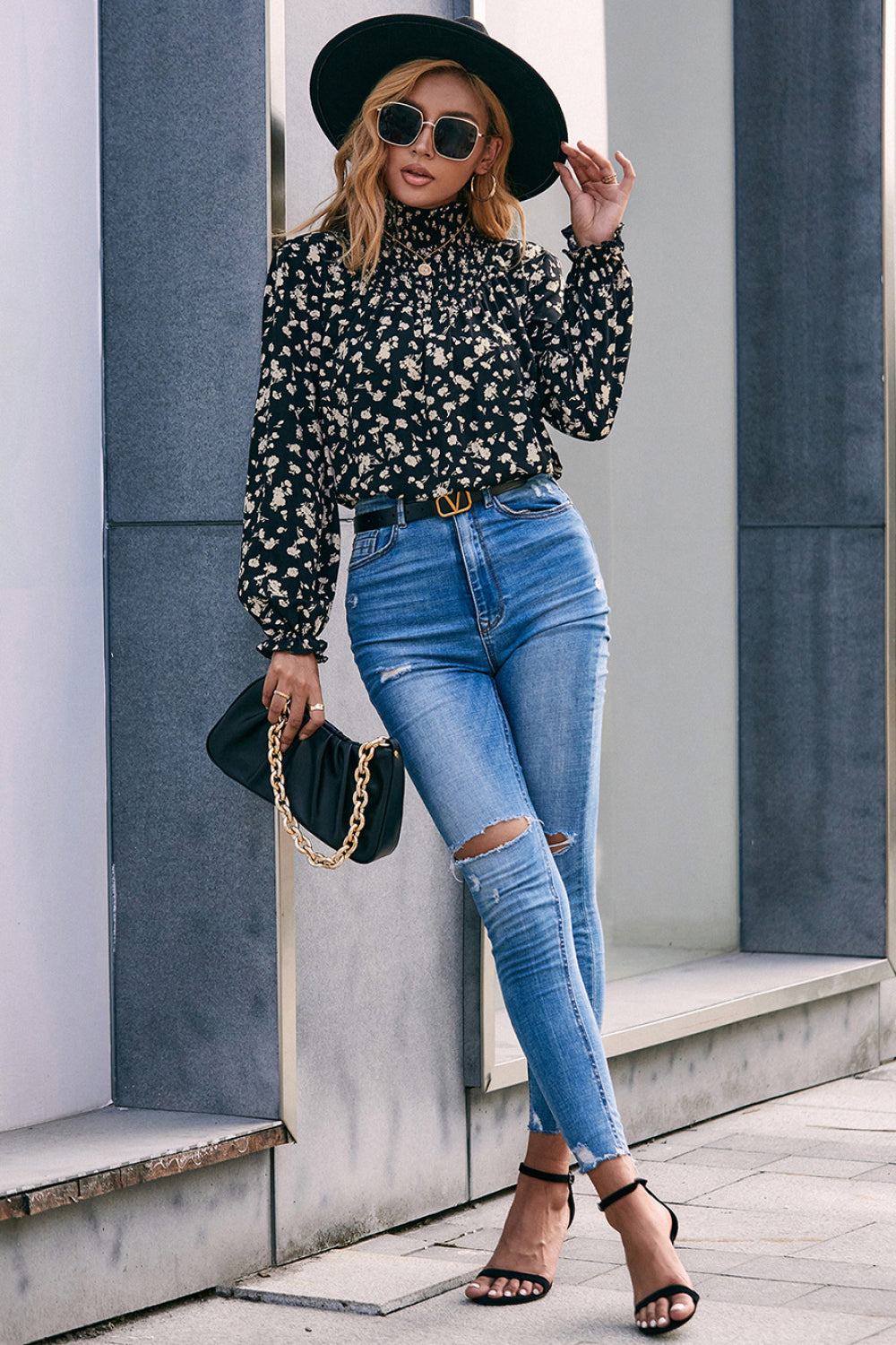 Floral Mock Neck Blouse