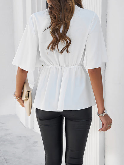 Surplice Tie Waist Half Sleeve Blouse