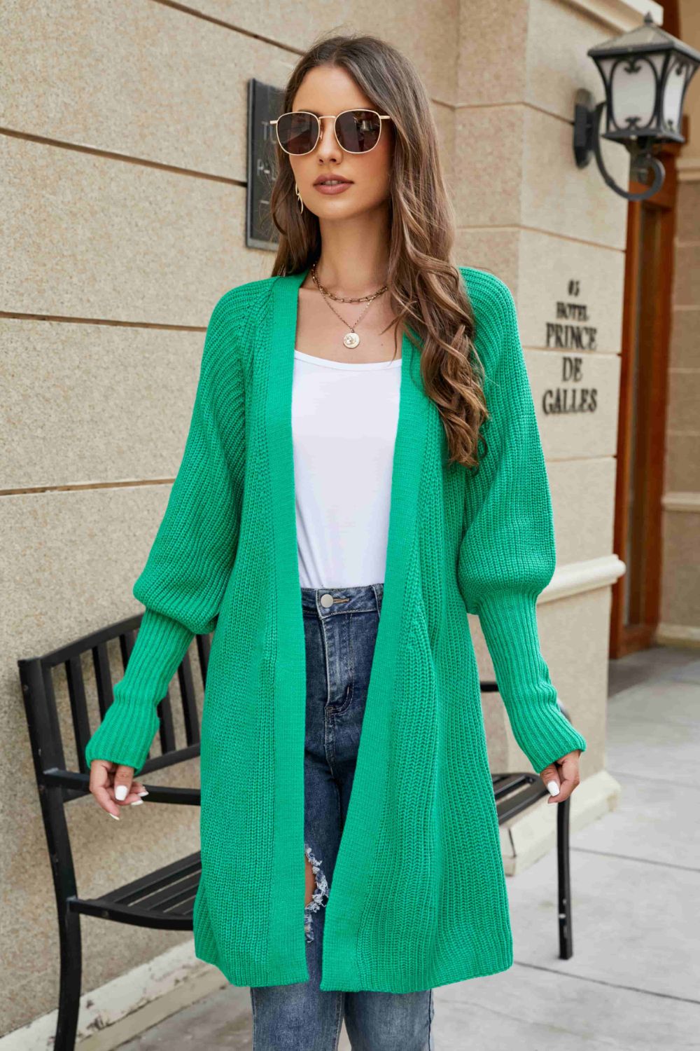 Open Front Lantern Sleeve Cardigan