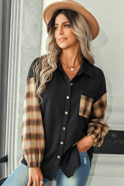 Plaid Dropped Shoulder Shirt with Breast Pocket