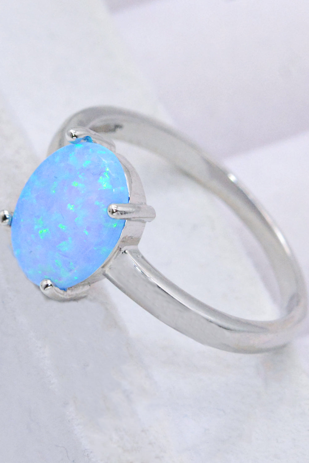 925 Sterling Silver Opal Solitaire Ring