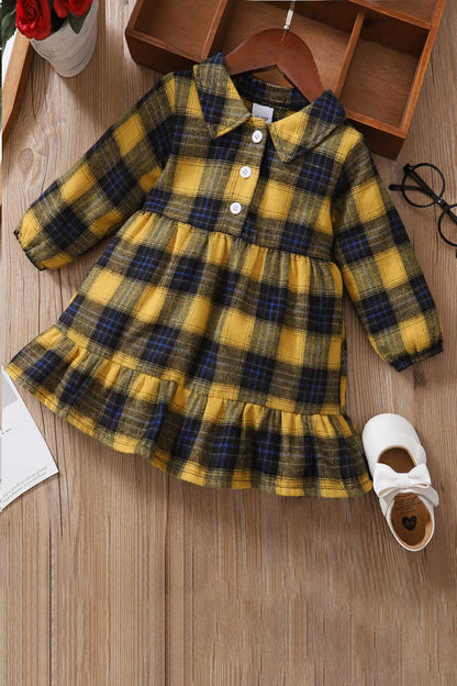 Girls Plaid Ruffled Shirt Dress