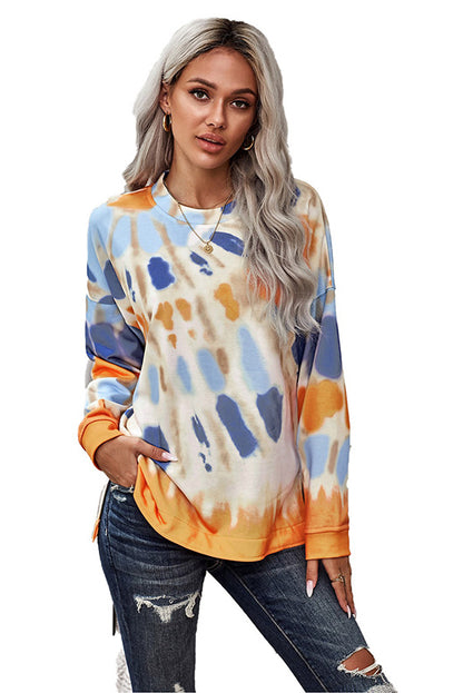 Tie-Dye Side Slit Long Sleeve Top