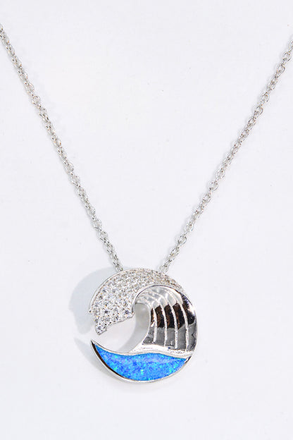 Opal and Zircon Wave Pendant Necklace