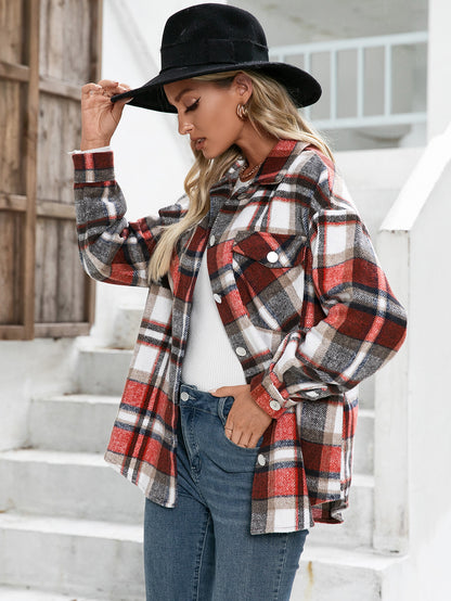 Meet You Outside Plaid Button Down Curved Hem Shacket