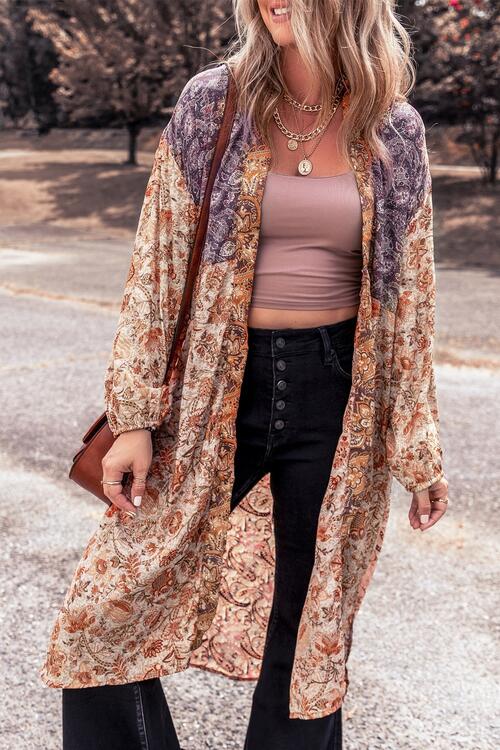 Floral Tassel Tied Open Front Long Sleeve Cardigan