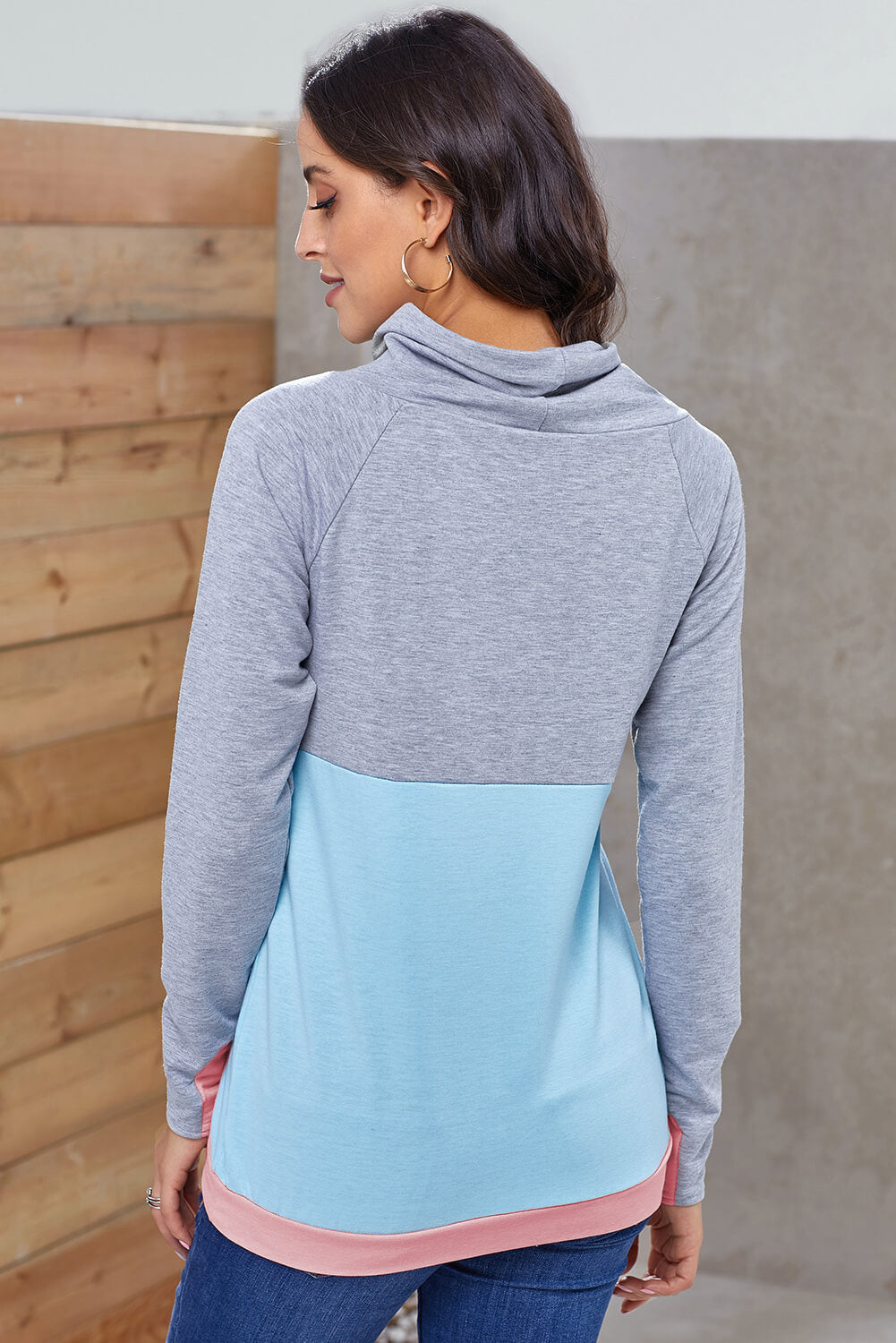 Color Block Raglan Sleeve Drawstring Sweatshirt