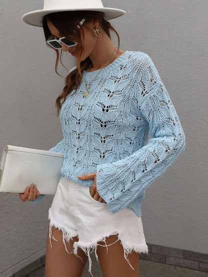 Openwork Dropped Shoulder Knit Top