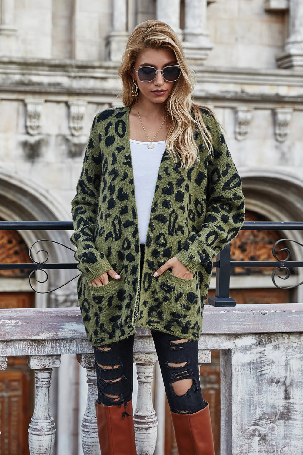 Leopard Longline Cardigan with Pockets