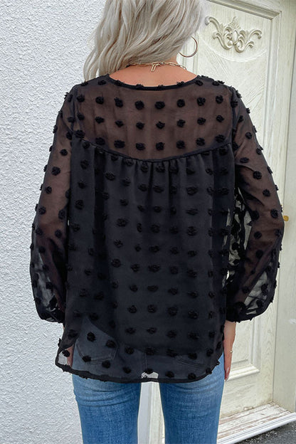 Swiss Dot V-Neck Blouse